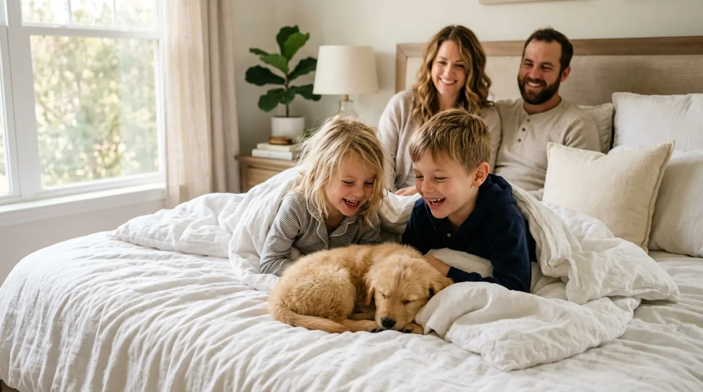 Family sitting on bed with | Digestive Health & Probiotics Family sitting on bed with — Digestive Health & Probiotics