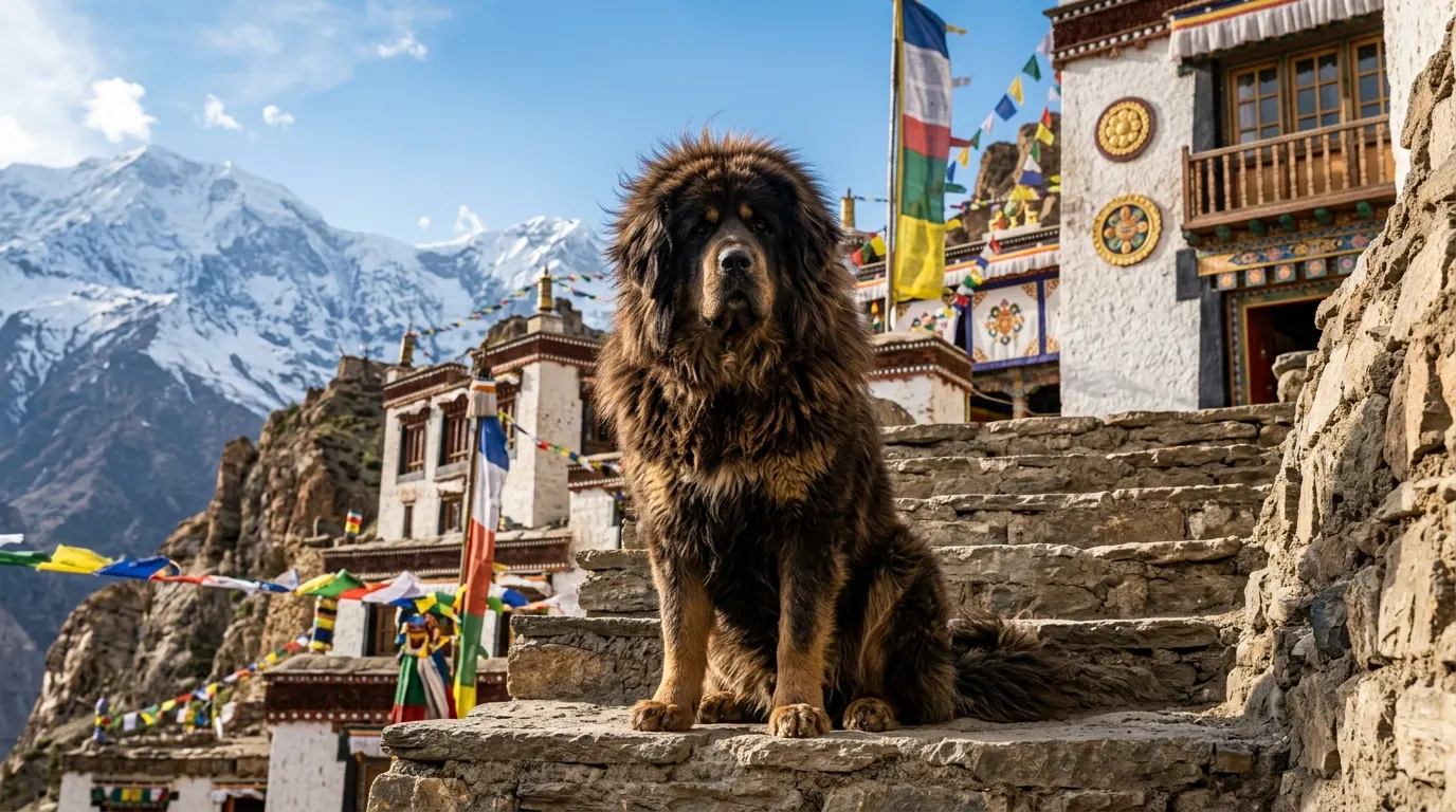 Tibetan Mastiff on stone steps | Dog Ramps & Steps Tibetan Mastiff on stone steps — Dog Ramps & Steps