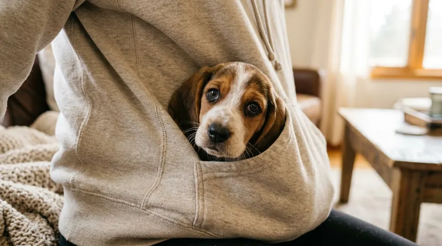 Puppy peeking from hoodie pocket | Doors, Gates & Ramps Puppy peeking from hoodie pocket