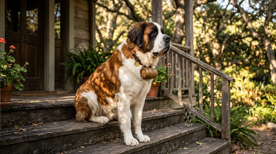 Saint Bernard sitting on porch | Electronic & Microchip Pet Doors Saint Bernard sitting on porch
