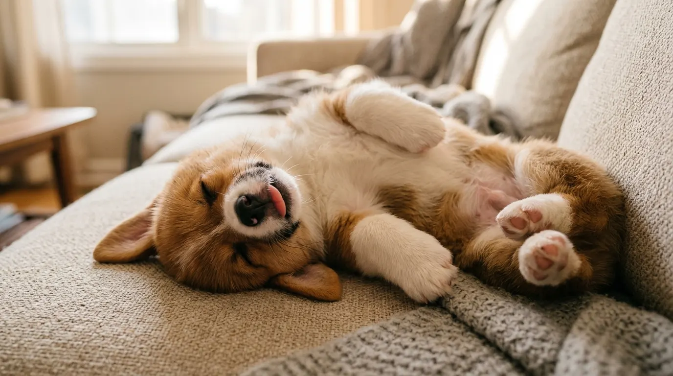 Puppy sleeping upside down | Elevated & Raised Cot Beds Puppy sleeping upside down — Elevated & Raised Cot Beds