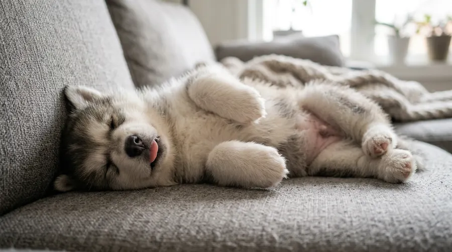 Puppy sleeping upside down on | Elevated & Raised Cot Beds Puppy sleeping upside down on