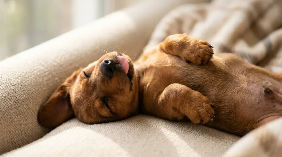 Puppy sleeping upside down