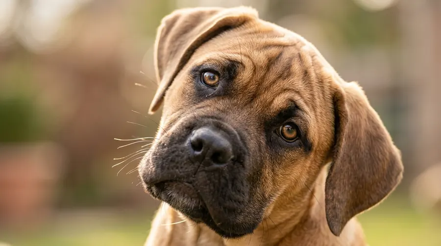 Bullmastiff tilting head curiously