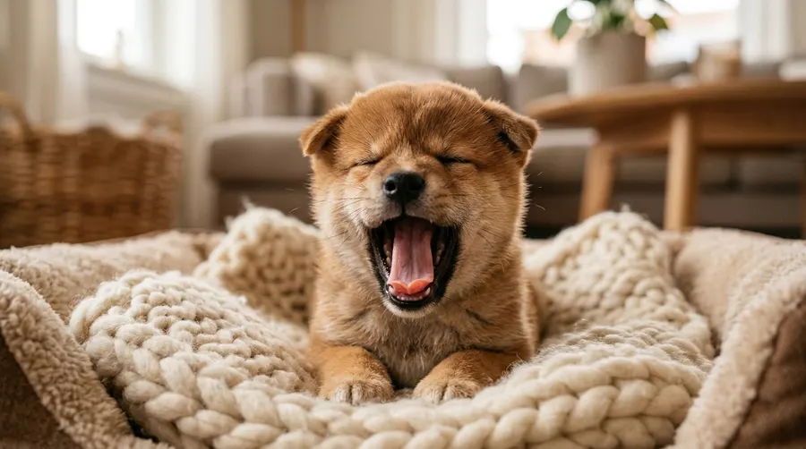 Shiba Inu puppy yawning