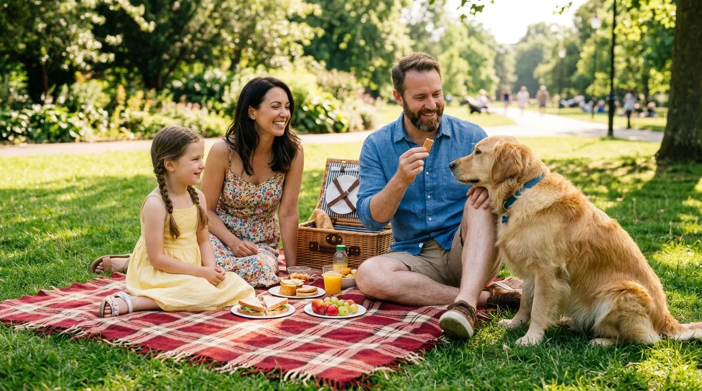 Family and dog at picnic — Enzymatic Stain & Odor Cleaners