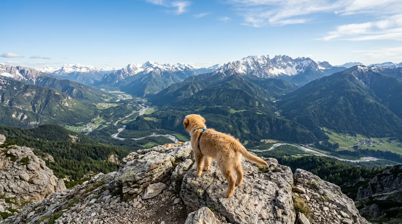 Golden Retriever puppy on mountain | Exercise Pens & Playpens Golden Retriever puppy on mountain — Exercise Pens & Playpens