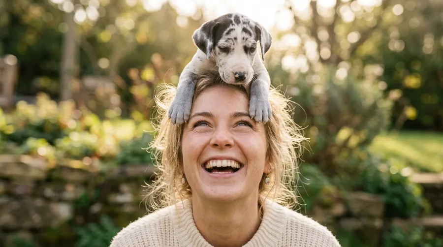 Puppy balancing on head