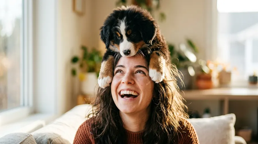 Puppy balancing on head