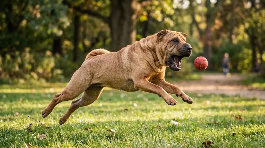 Shar Pei catching red ball | Fetch & Tug Toys Shar Pei catching red ball