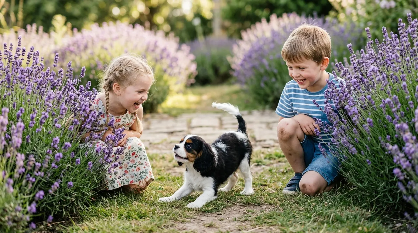 Siblings playing with puppy — Fetch & Tug Toys