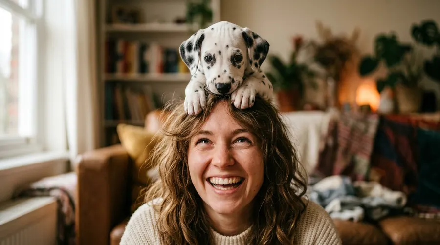 Puppy resting on person's head
