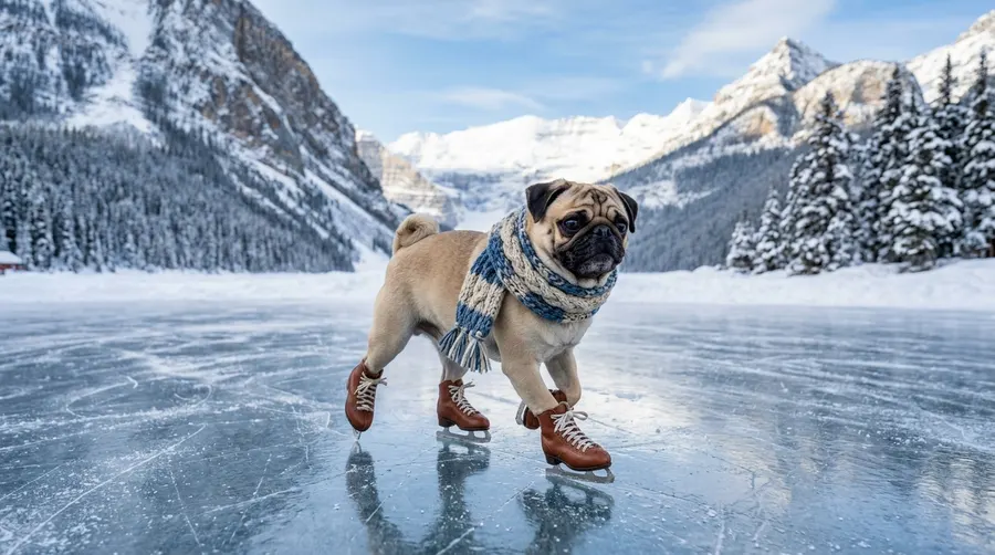 Pug ice skating on lake | GPS Tracking & Smart Collars Pug ice skating on lake