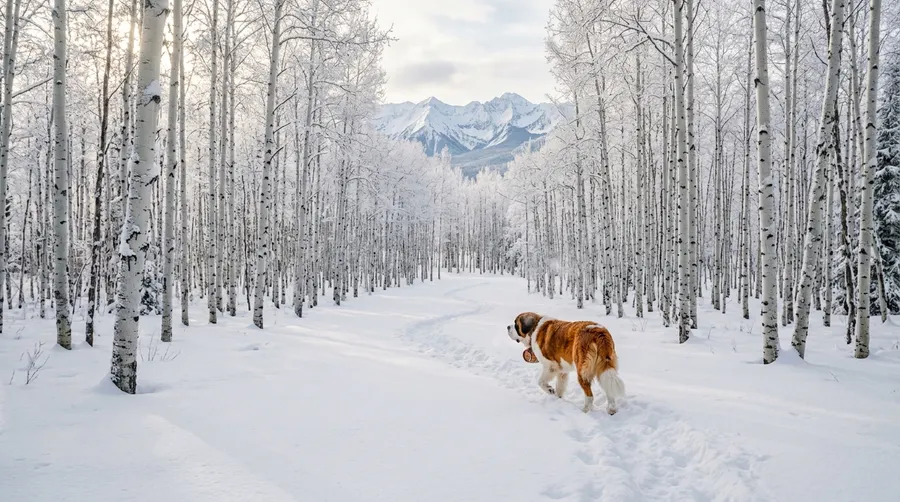 Saint Bernard walking through snow | GPS Tracking & Smart Collars Saint Bernard walking through snow