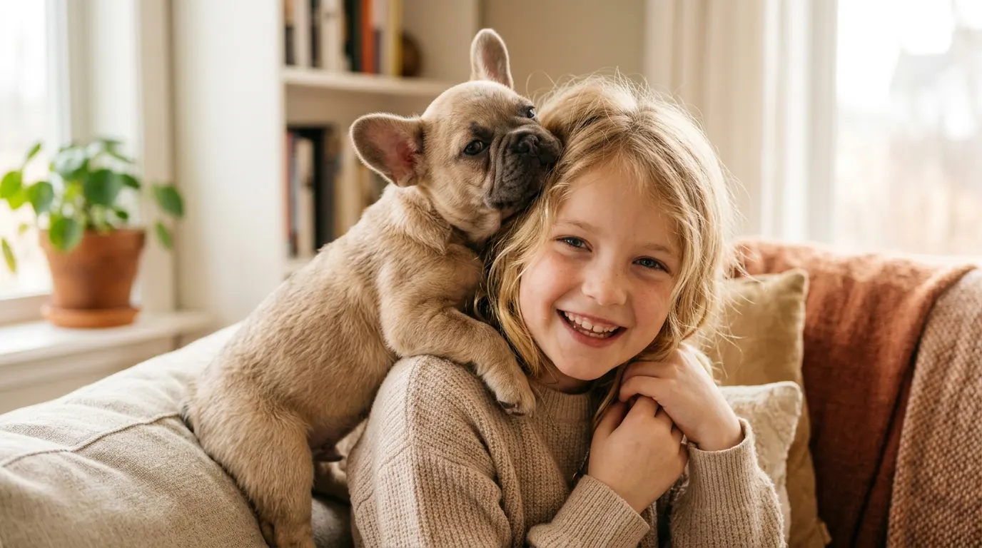 Girl holding French Bulldog puppy — Ground Stakes & Anchors