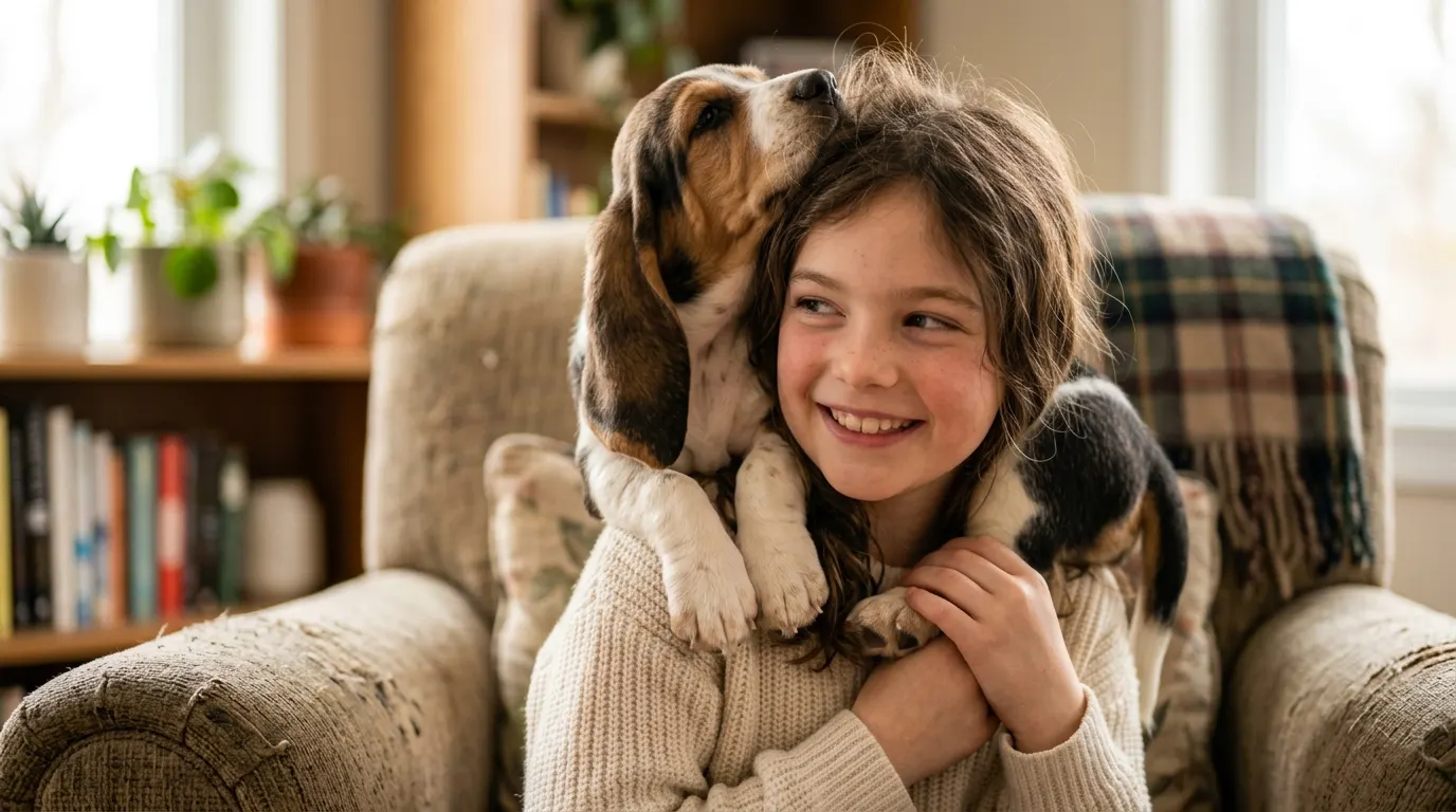 Girl holding puppy on shoulders — Ground Stakes & Anchors