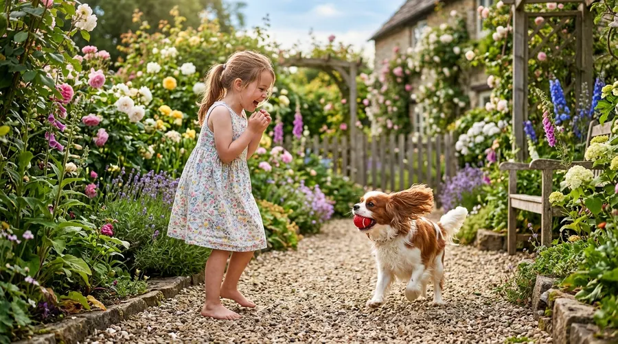 Girl playing fetch with dog
