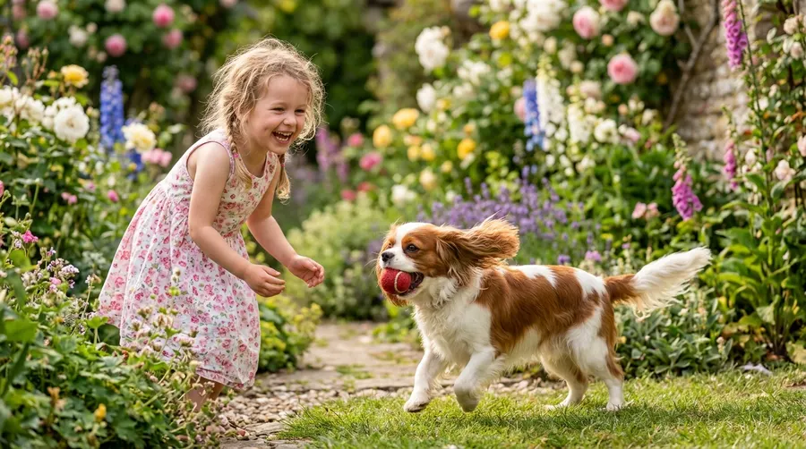 Girl playing fetch with dog