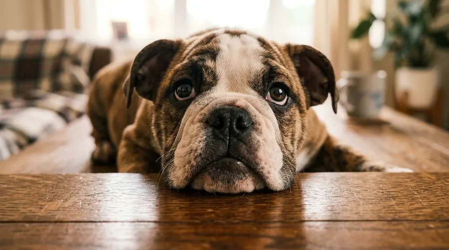 Bulldog puppy resting on table | Health Supplies Bulldog puppy resting on table