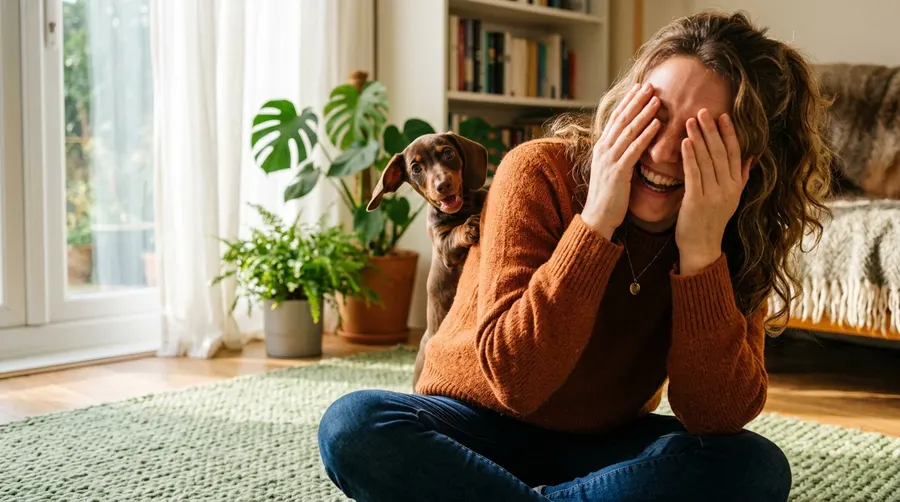 Person playing with puppy
