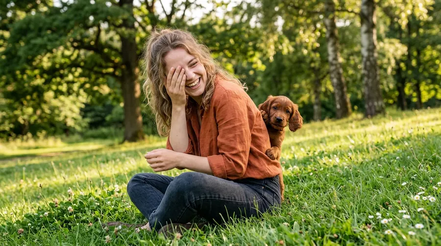 Person playing with puppy