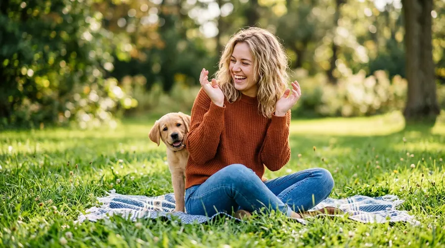 Person playing with puppy