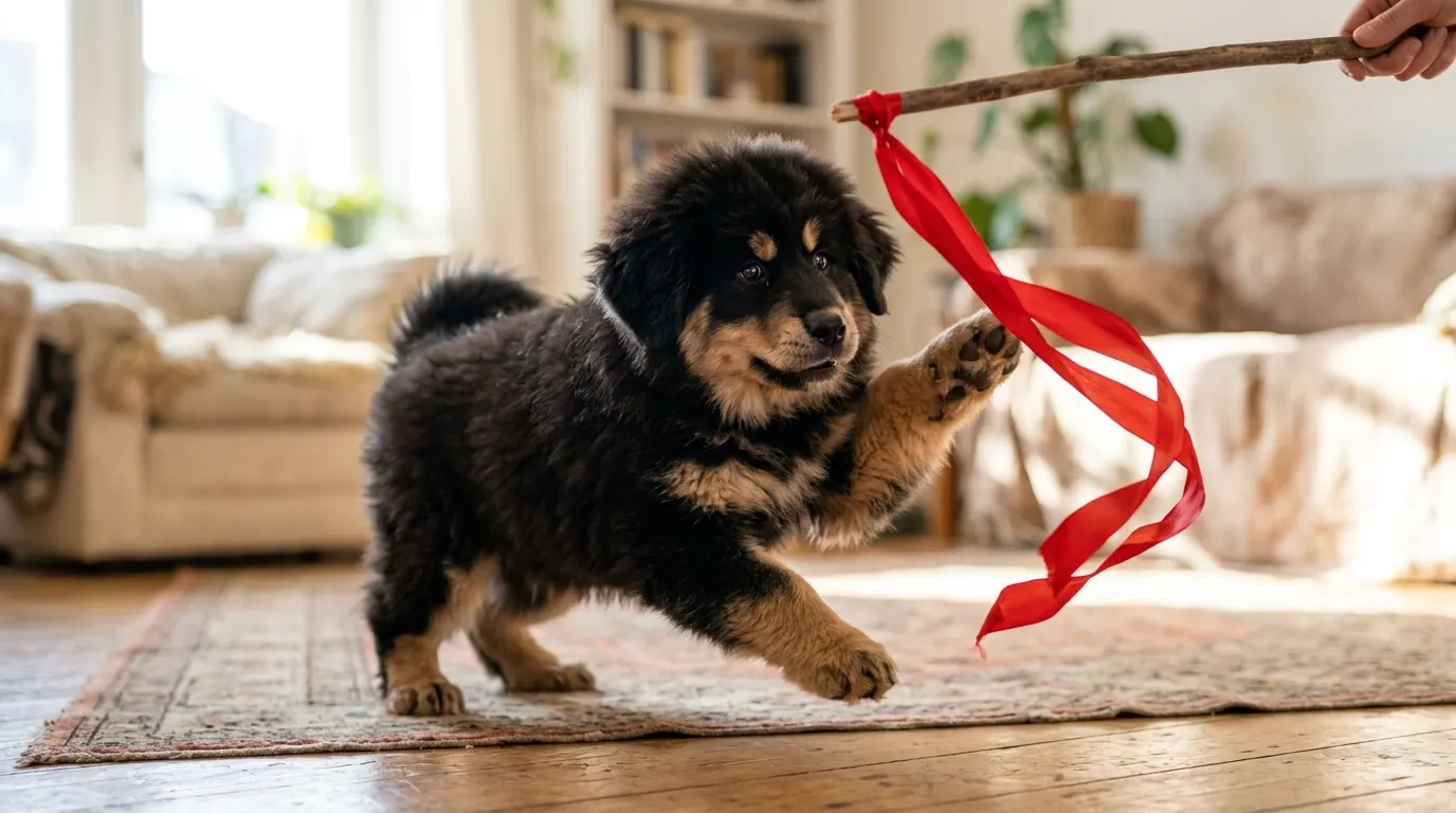 Puppy pawing at red ribbon — Heavy-Duty Anxiety Escape-Proof Crates
