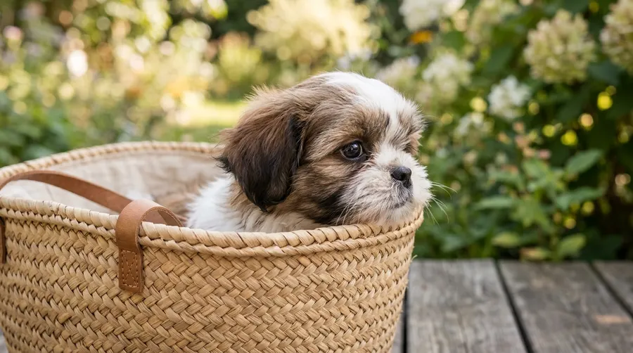 Shih Tzu puppy in basket | Hiking Backpacks & Travel Strollers Shih Tzu puppy in basket