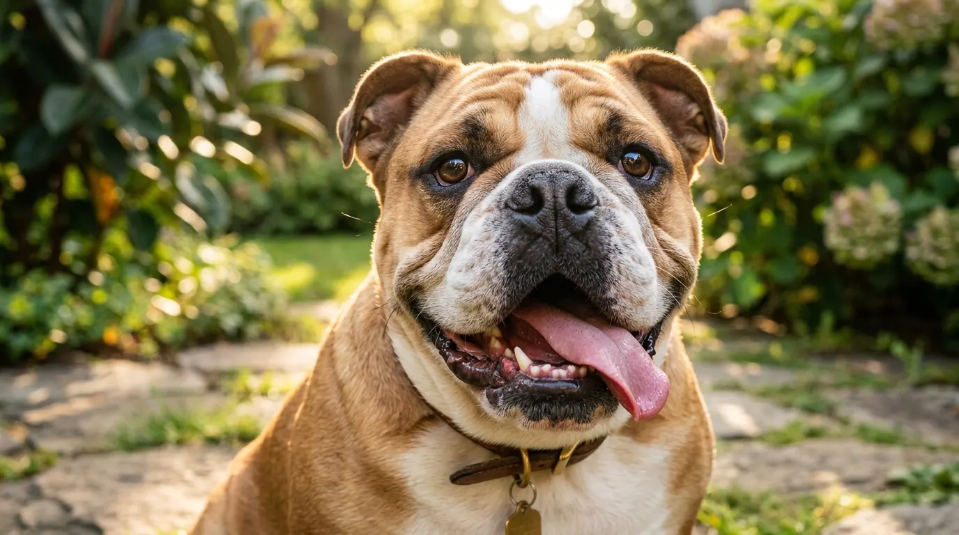 English Bulldog panting happily | Indoor Grass & Litter Boxes English Bulldog panting happily — Indoor Grass & Litter Boxes