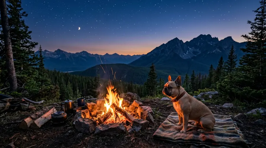French Bulldog sitting by campfire | Joint & Mobility Supplements French Bulldog sitting by campfire