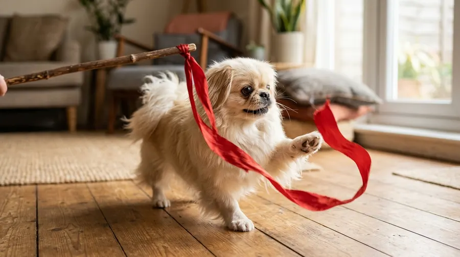Dog pawing red silk ribbon | Life Stage & Breed Size Diets Dog pawing red silk ribbon