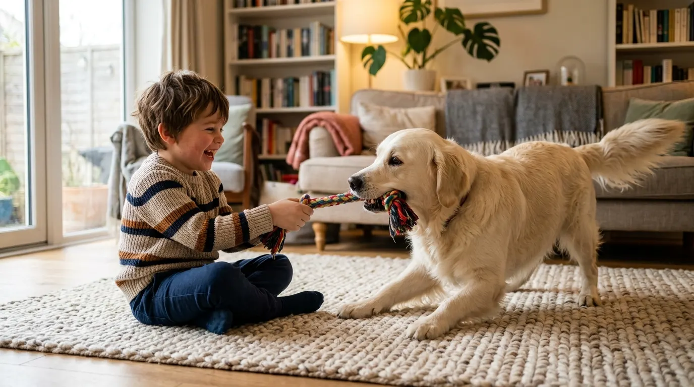 Boy playing with retriever | Nails & Ears Boy playing with retriever — Nails & Ears