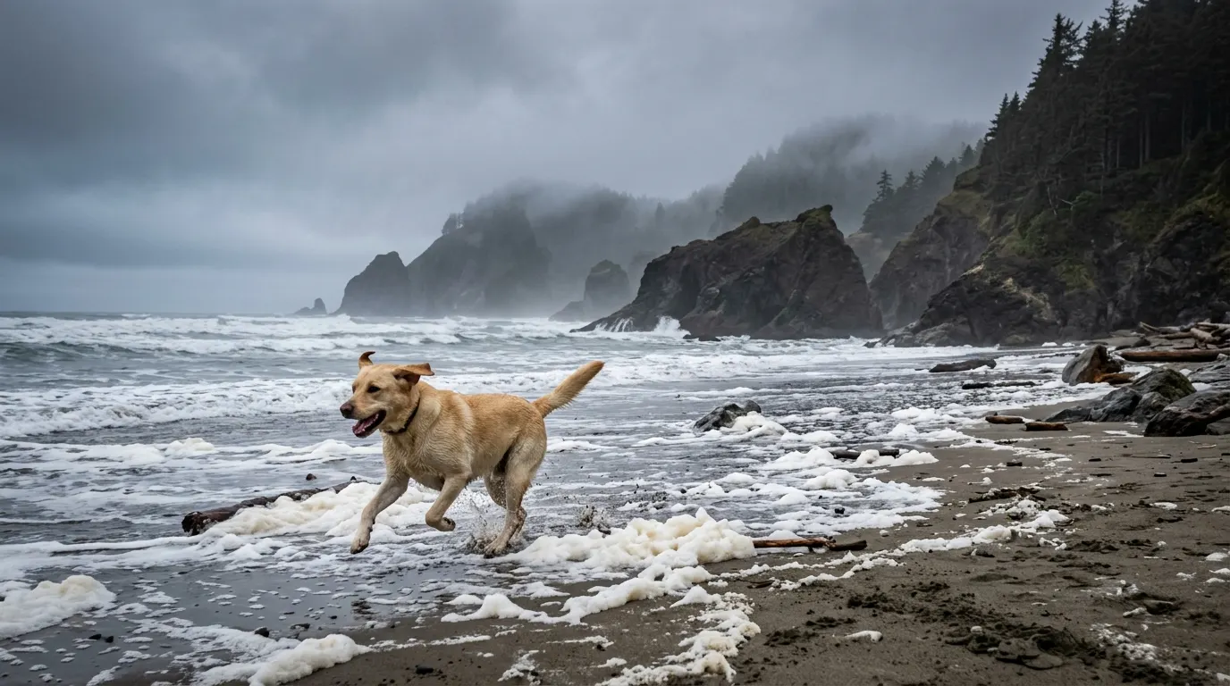 Labrador Retriever chasing sea foam | Nails & Ears Labrador Retriever chasing sea foam — Nails & Ears
