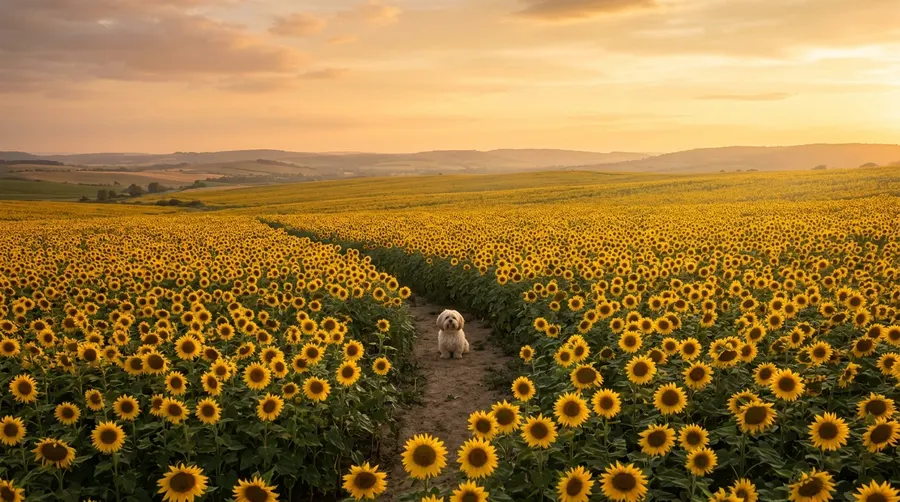 Lhasa Apso in sunflower field | Nails & Ears Lhasa Apso in sunflower field