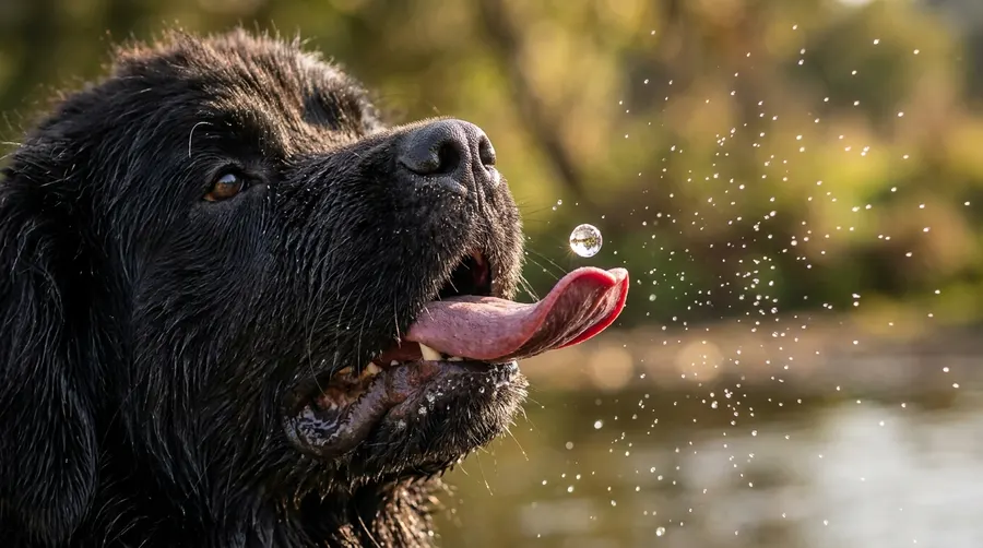 Newfoundland catching water drop | Nails & Ears Newfoundland catching water drop