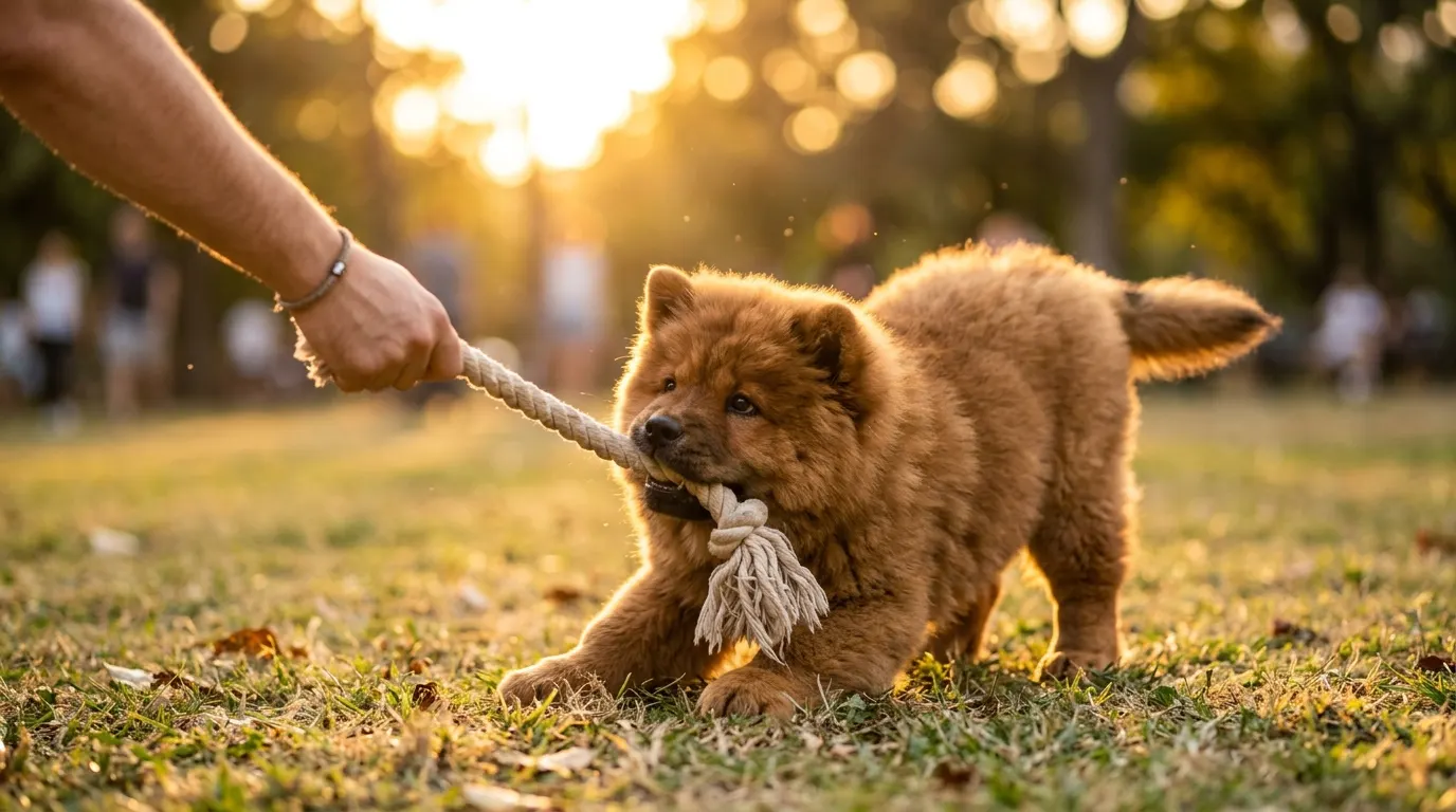 Chow Chow puppy playing tug | Oral Chews & Topical Preventatives Chow Chow puppy playing tug — Oral Chews & Topical Preventatives