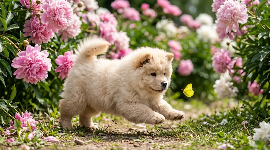 Chow Chow puppy pouncing butterfly | Oral Chews & Topical Preventatives Chow Chow puppy pouncing butterfly