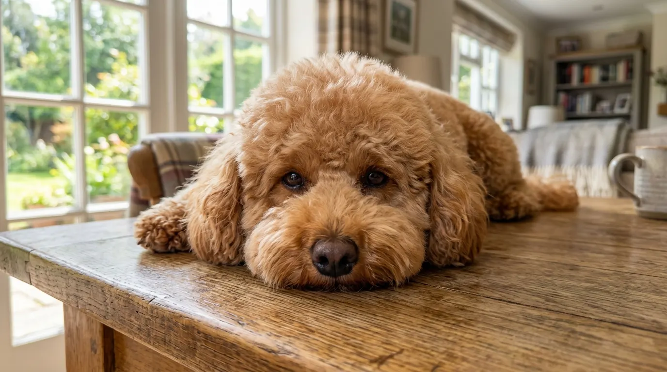 Miniature Poodle resting on table — Orthopedic & Memory Foam Beds