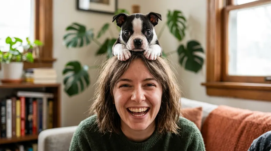 Puppy resting on head