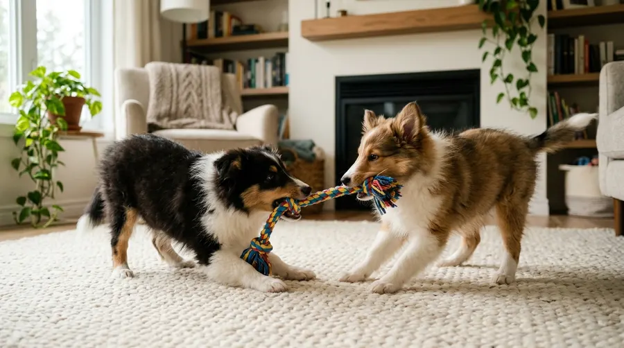 Puppies playing with rope toy | Outdoor Dog Houses Puppies playing with rope toy