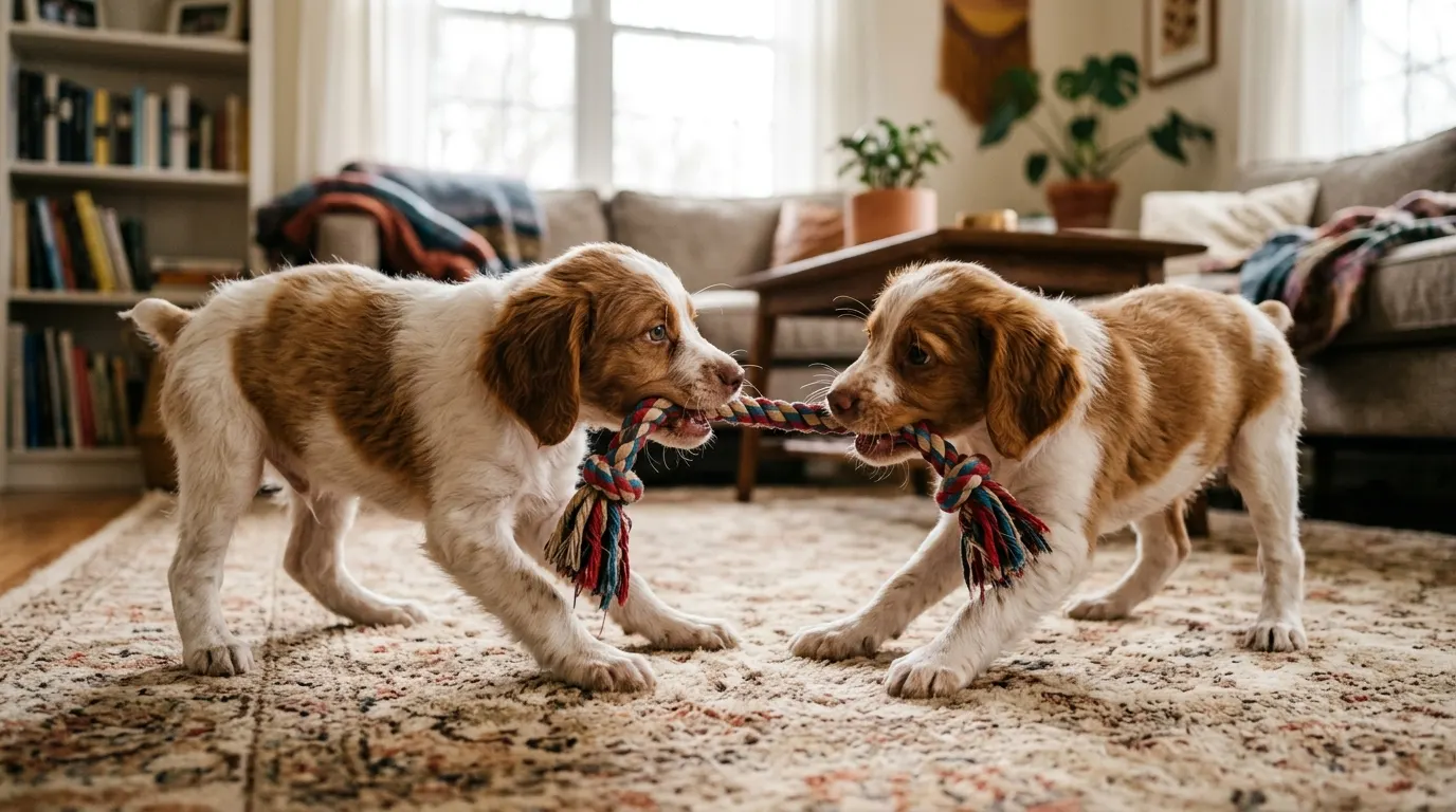 Puppies playing with rope toy | Outdoor Dog Houses Puppies playing with rope toy — Outdoor Dog Houses