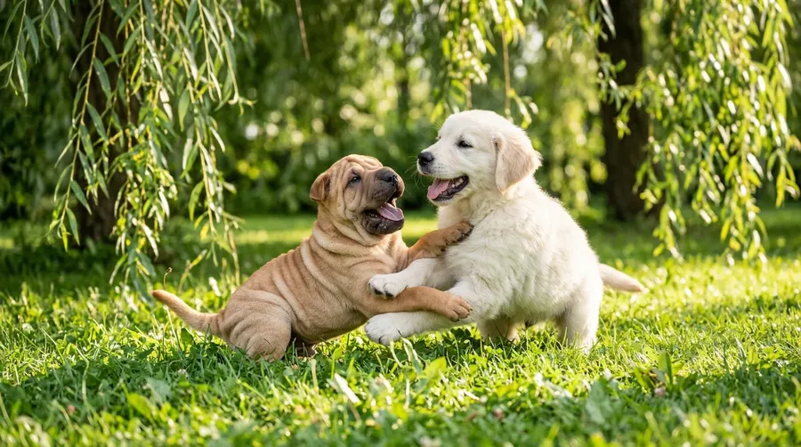 Puppies wrestling on lawn | Outdoor Dog Houses Puppies wrestling on lawn