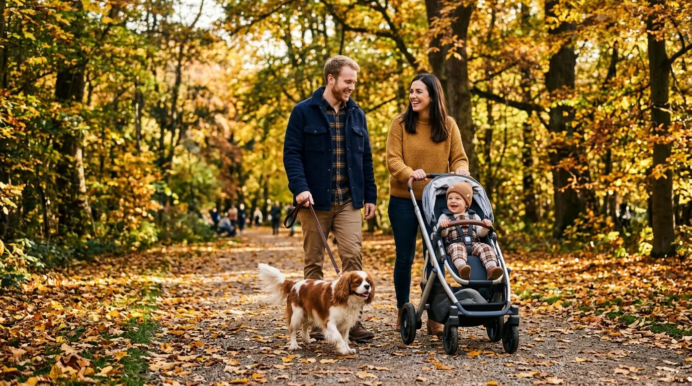 Family walking dog in park — Pet Loss Grief