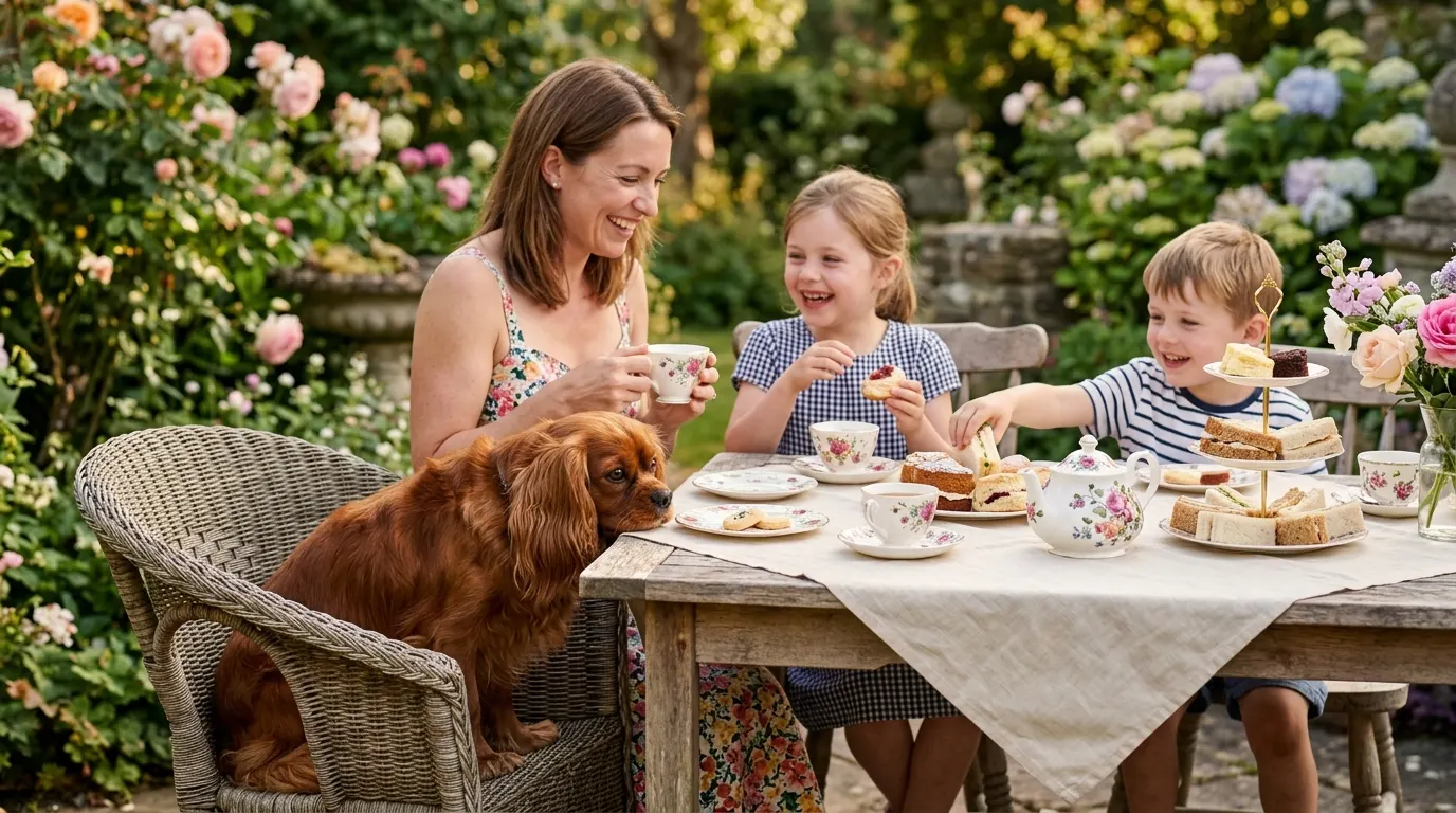 Mother and children having tea — Pheromones & Sound Desensitization