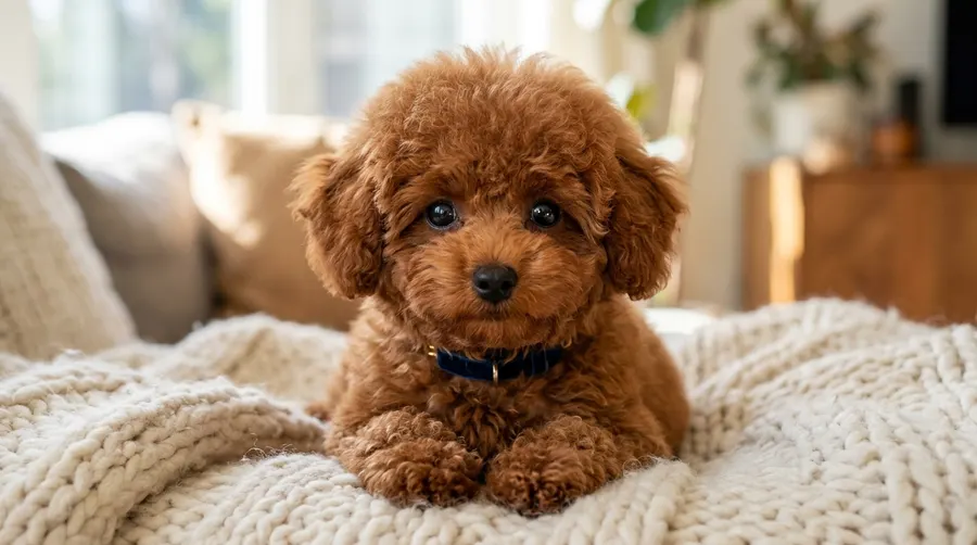 Poodle sitting on knit blanket | Pheromones & Sound Desensitization Poodle sitting on knit blanket