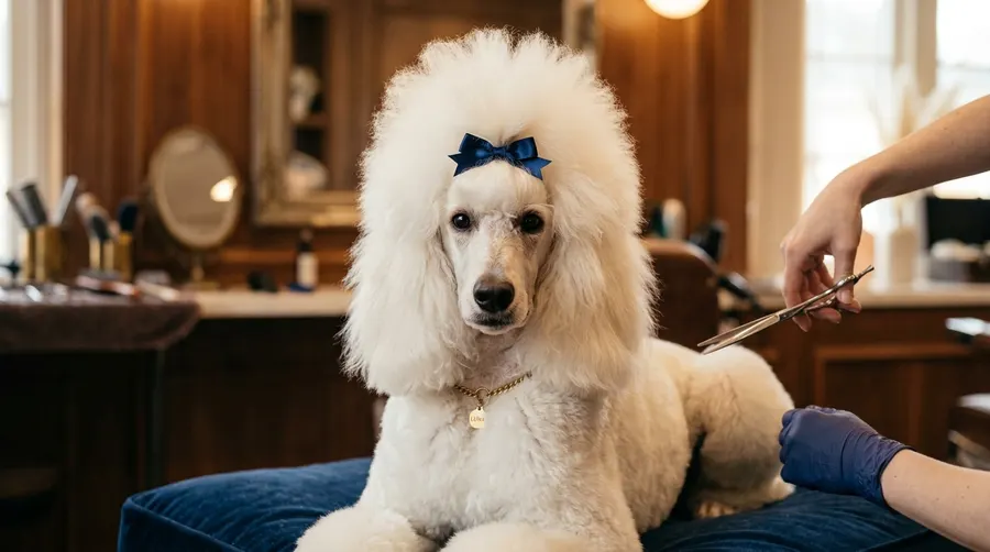 Standard White Poodle portrait | Premise & Environmental Control Standard White Poodle portrait