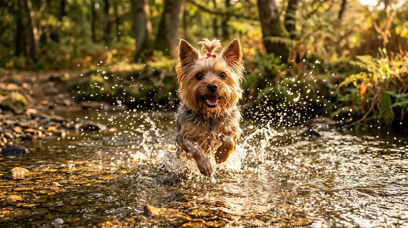 Terrier splashing through stream | Premise & Environmental Control Terrier splashing through stream — Premise & Environmental Control