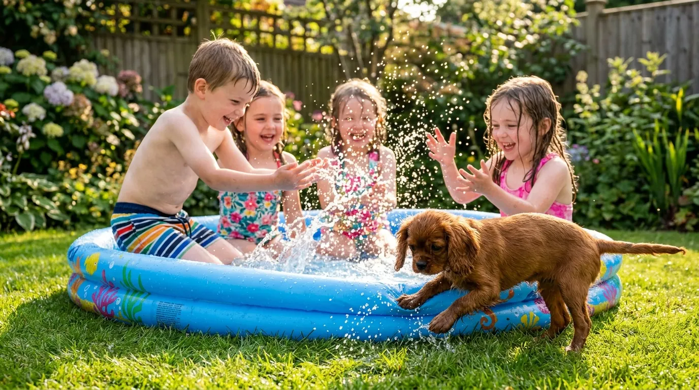 Children and puppy playing in — Puppy Potty Training