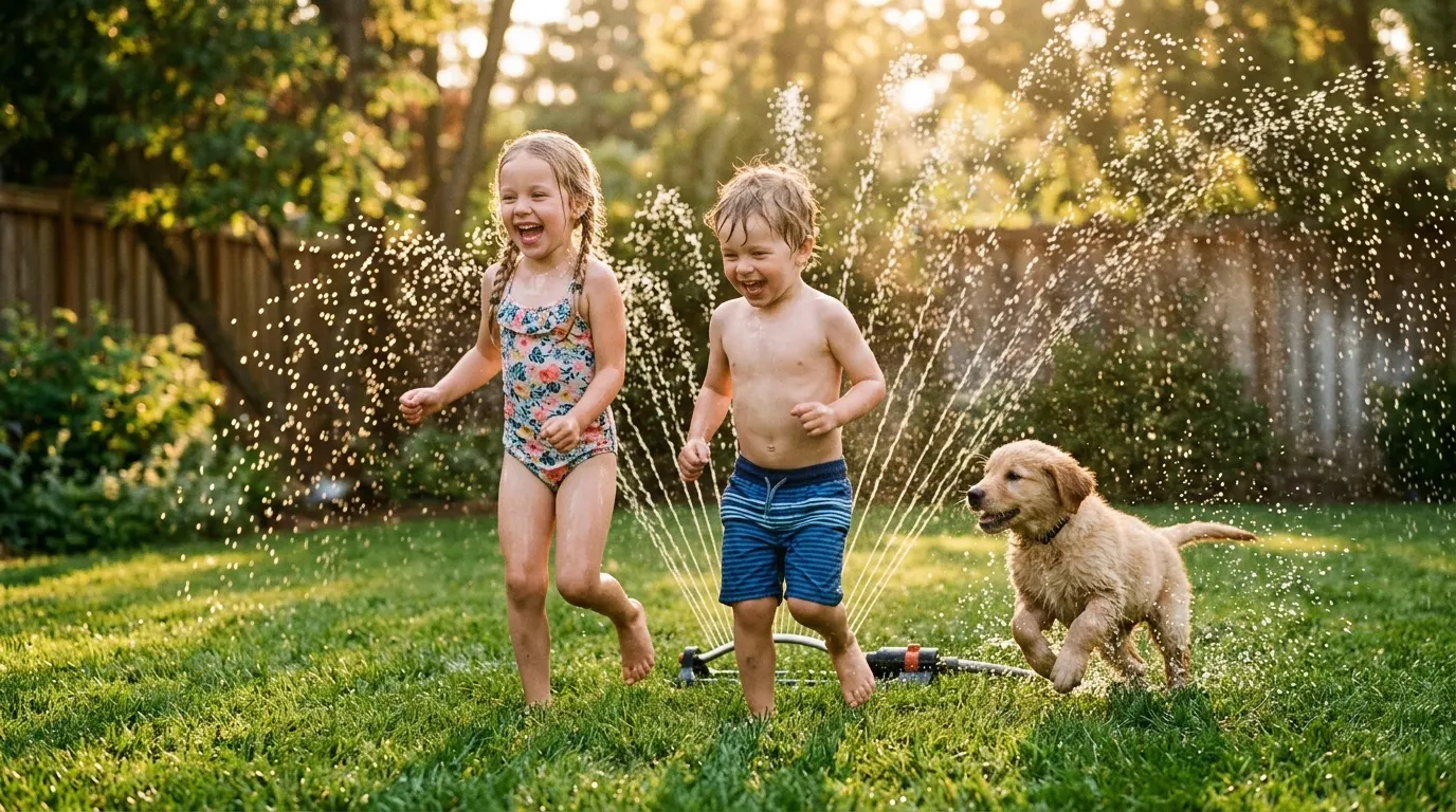 Children and puppy running throu — Puppy Potty Training