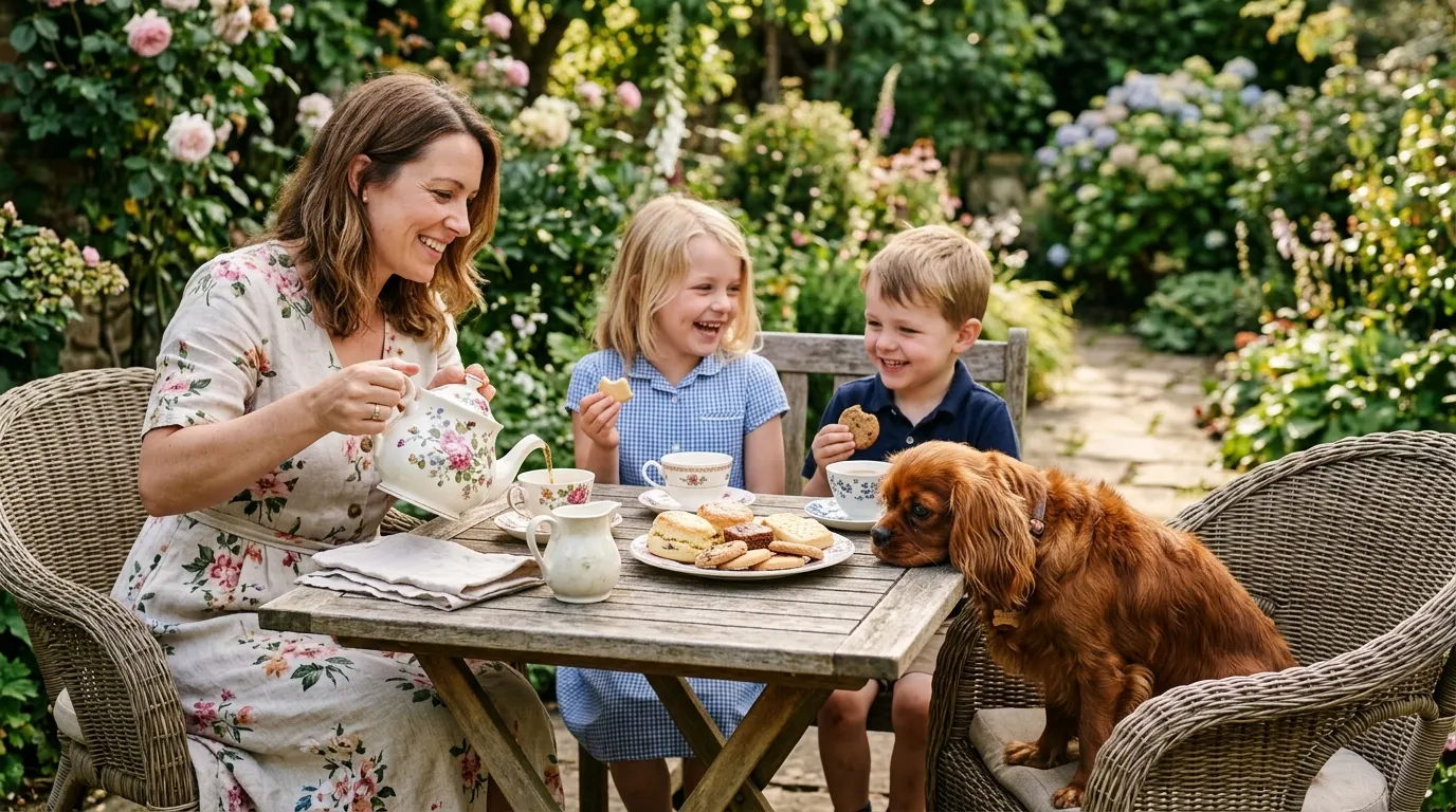 Family and dog having tea — Quality of Life & Euthanasia